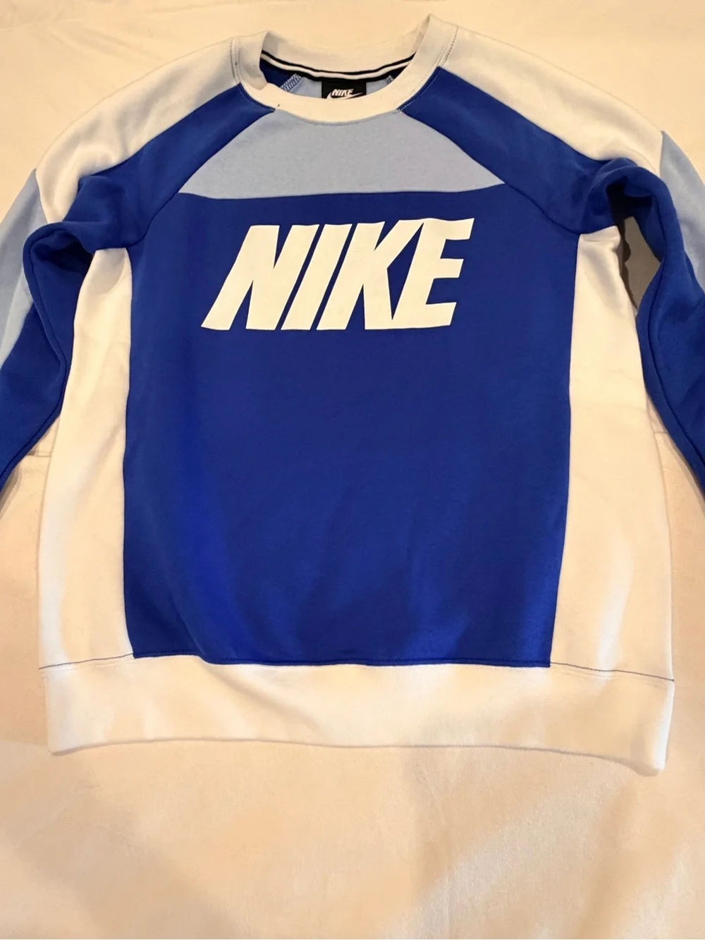 Nike Blue and White Colorblock Crewneck Sweatshirt